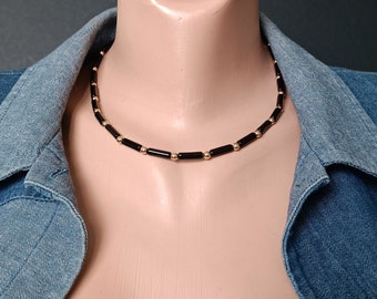 black onyx choker gold plating 14 K necklace jewelry unisex fashion style men gift for him gift to father