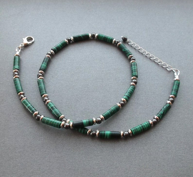 Mens Beaded Necklace MALACHITE. Men Gemstone Necklace Green Etsy