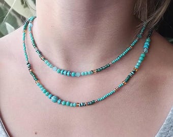 turquoise beaded Boho long necklace