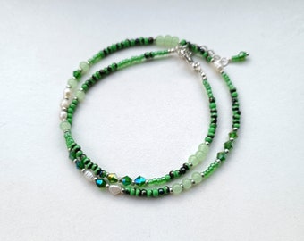 beaded with pearl necklace in shades of green
