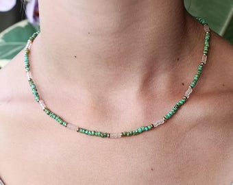 turquoise-green beaded choker necklace minimalist style