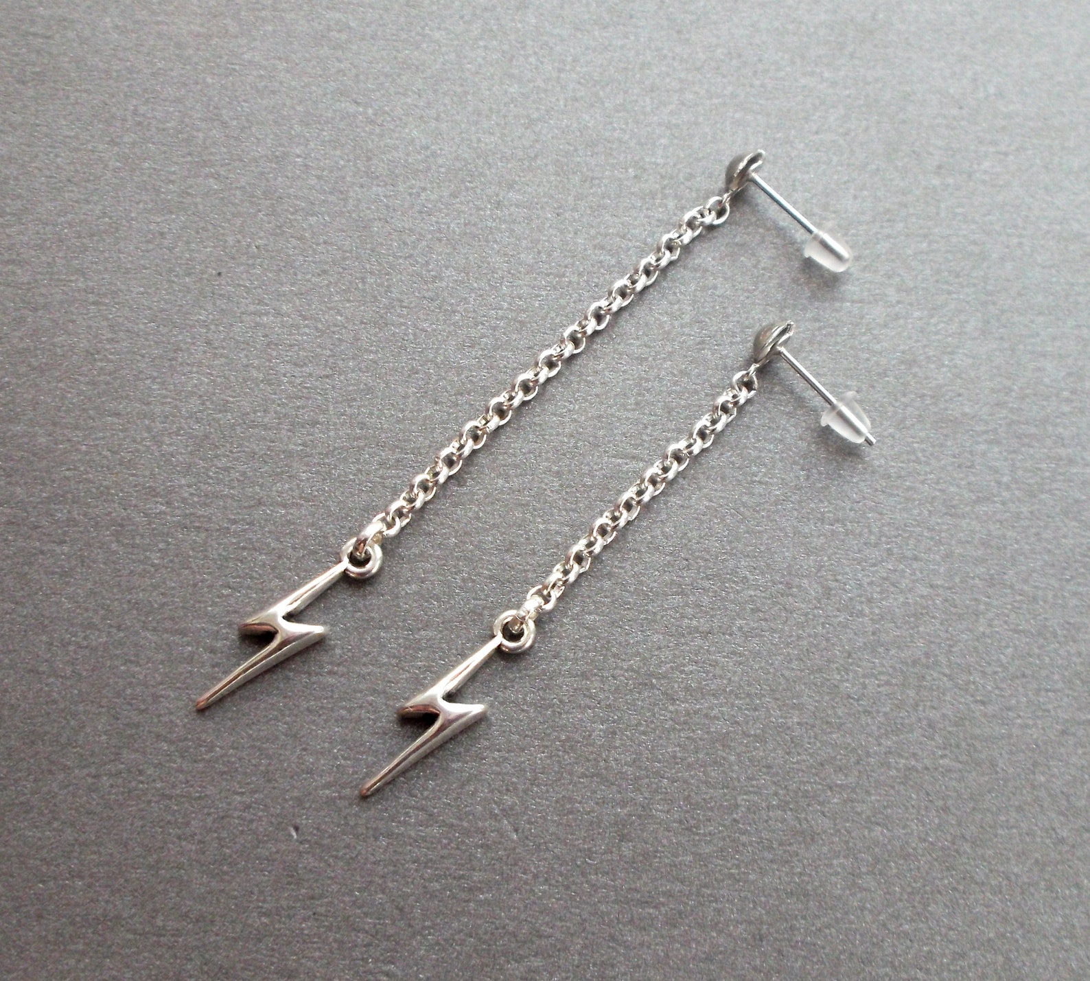 Lightning Strike Earring Flash Earring Men Silver Lightning Etsy