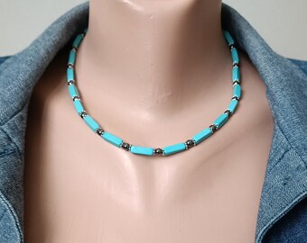 turquoise and hematite choker necklace for men for women Jewelry Unisex gift for men for guys a gift to father