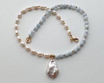 aquamarine necklace and pearls with pendant pearl baroque