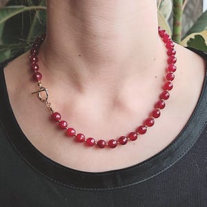 dark red, ruby red agate necklace, toggle clasp, gift for her