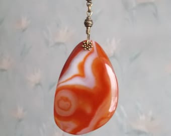 pendant Agate two sides. red brown Agate. pendant necklace NATURAL Agate. stone pendant on leather cord. Idea gift for women For her For mom