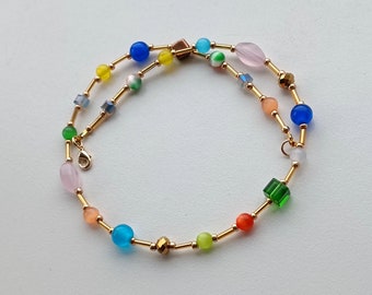 Colorful necklace in Mix and match style, statement handmade necklace
