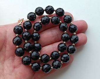 black onyx beaded necklace with gold