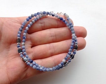 blue sodalite dainty necklace thin choker necklace 3.5 - 4 mm