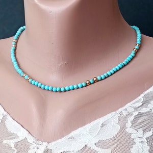 turquoise necklace, turquoise and gold simple necklace handmade, perfects for gift