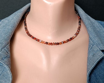 reddish brown striped agate small necklace