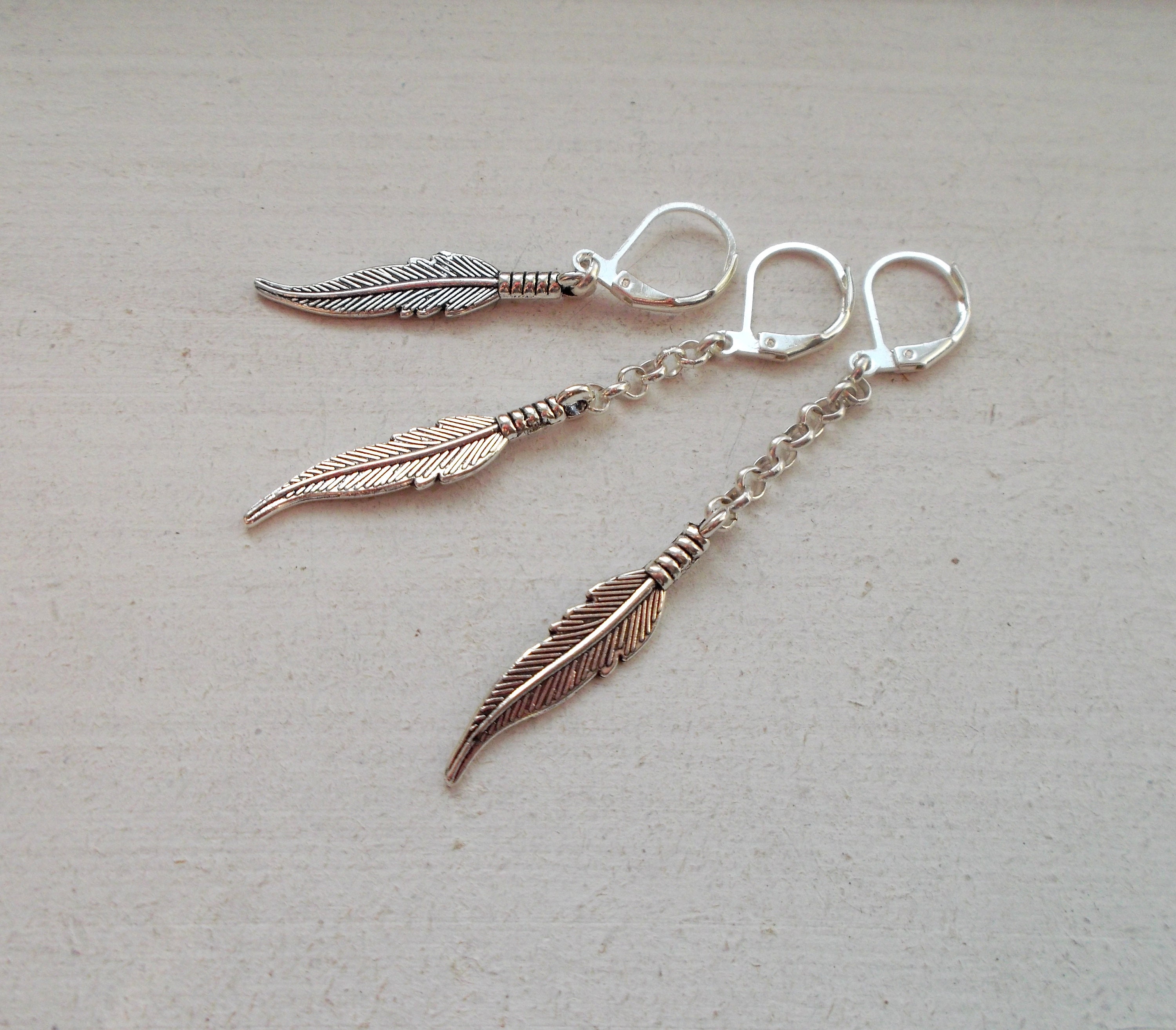 Silver feather earring short feather dangle feather earring unisex feather dangle feather symbol amulet earring talisman  dangle for men