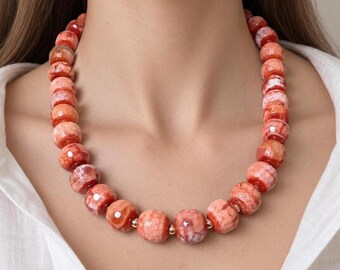 agate necklace light brown orange, statement big chunky jewelry