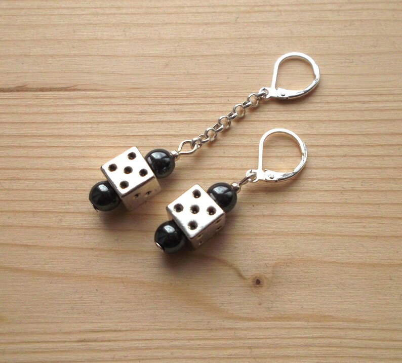 Mens Dice earring with hematite. mens earrings dangle. Single Etsy
