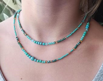 2 strand or long turquoise beaded necklace, Boho necklace, gift for her