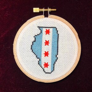 Illinois Outline - Chicago Flag - Cross Stitch