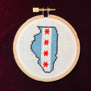 Illinois Outline - Chicago Flag - Cross Stitch Pattern