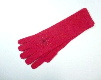 Lange ROTE KASCHMIRHANDSCHUHE Sternbild Swarovski-Kristalle, Damengeschenk, Kaschmirhandschuhe, lange Handschuhe, rote Handschuhe, Kaschmirhandschuhe, französisches Geschenk