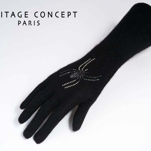 GANTS longs CACHEMIRE Grosse araignée strass Swarovski gant noir gant femme cachemire et strass gants araignée cadeau fête des mères