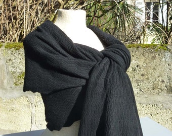 BLACK CASHMERE SHAWL Zig Zag tejido hecho a mano 70X180cm chal de cachemira retro chic, regalo para el cumpleaños de las mujeres a cuadros de cachemira