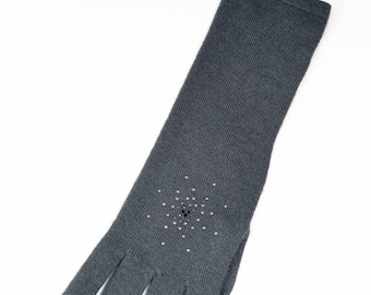 Lange KASCHMIR-HANDSCHUHE Dunkelgraue Konstellation Swarovski-Strasssteine Geschenk für Frauen Luxus-Accessoire Französische Designer-Handschuhe HERITAGECONCEPTPARIS