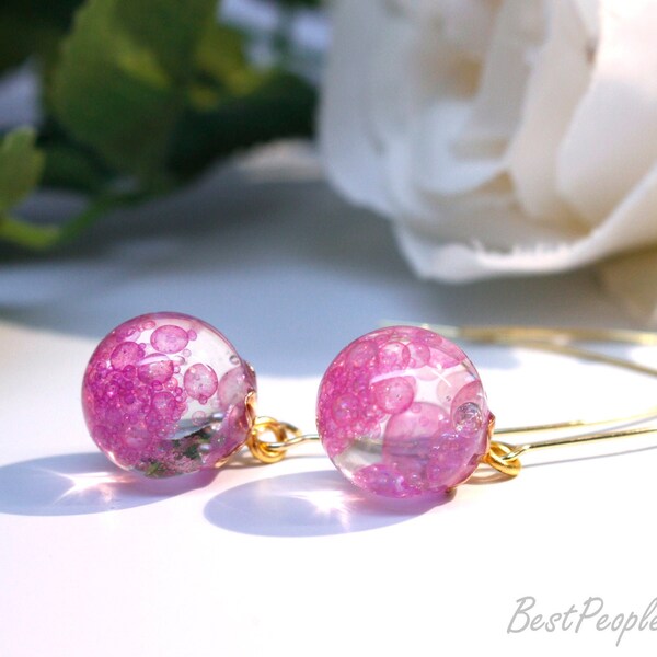 Dangle Pink Rainbow Fairy Earrings, Bubble Drops, Gift for Her, Magical Jewelry, Fairytale Jewelry, Resin Transparent,  Lightweight Handmade