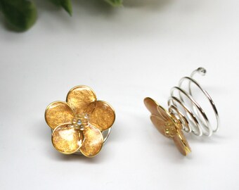 3 Gold tone Handmade Hair spiralы swirls twists, pins Forget-me-not flowers Gift for, set of 3 swirls.