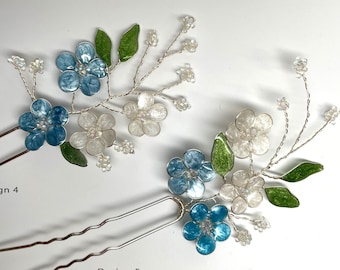Forget-me-not Hair Pin Special day Crystal Hair Piece Jewelry Accessorial Flexible Country Wedding Prom Something blue Gift for Her