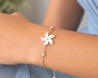 Set Earrings and Bracelet Mother-of-Pearl Sampaguita Bridal Jewelry, Floral Pearl Drop