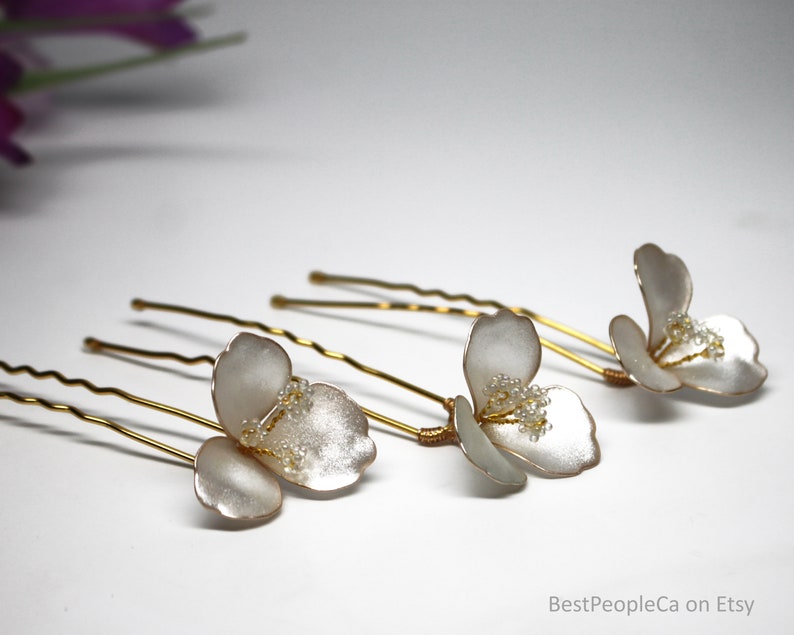 Wedding Hair Accessories Handmade Hair Pin Shimmering Pearl White Flower, Bridal Hair Fork Price for 1 pin. image 7