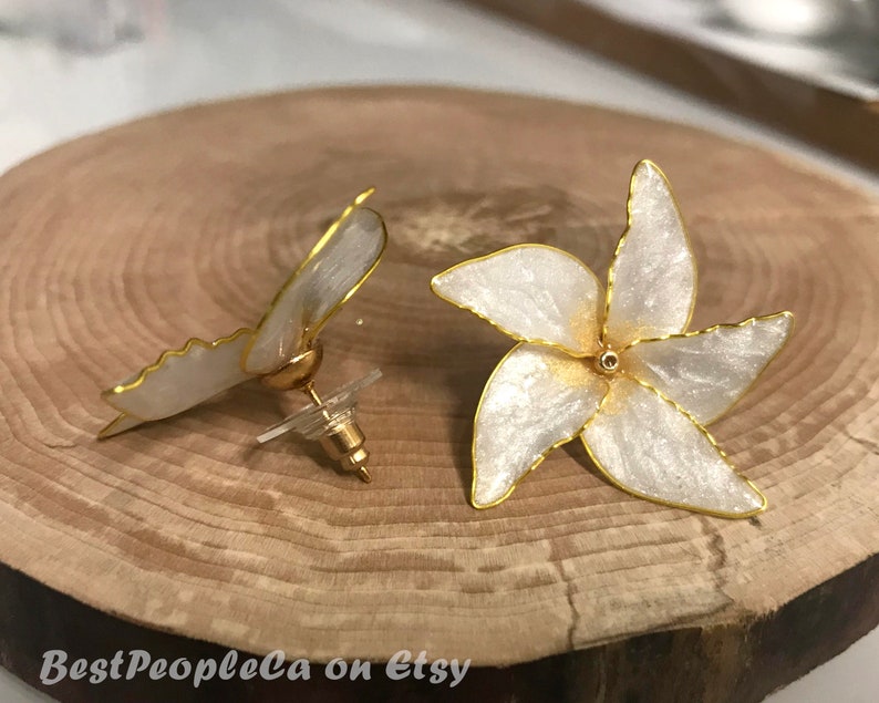 Sampaguita Stud Earrings Handmade Philippines Flower, Jasminum, Bridal flower White, jewelry best Romantic gift for Her Love gift image 5