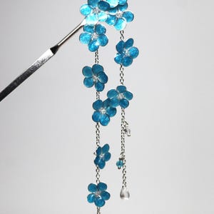 Forget-Me-Not Kanzashi Hair Stick: Silver Wire Wrapped Swarovski Crystals