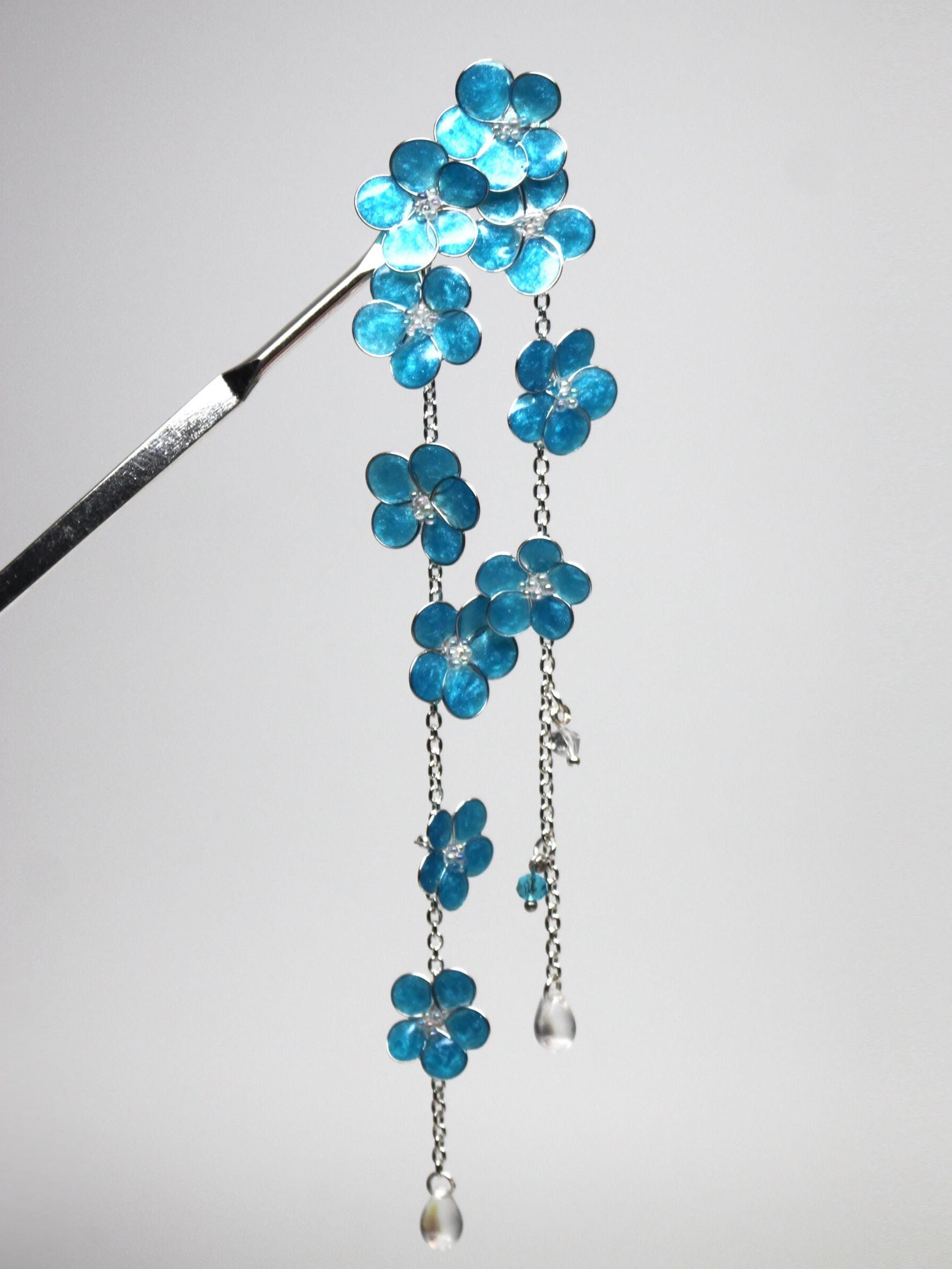 アクセサリー Meiji jidai no Kanzaki Forget-me-not Kanzashi Hair Stick: Silver Wire Wrapped Swarovski