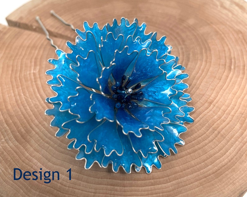 Blue Cornflower Handmade Hairpin: Rustic Chic Floral Accessory, country wedding, something blue, unique gift for her, price for one hairpin Design 1