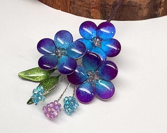 Iridescent Blue Purple Flower Bobby Pin, Handmade Floral Hair Clip, Elegant Wedding Accessory