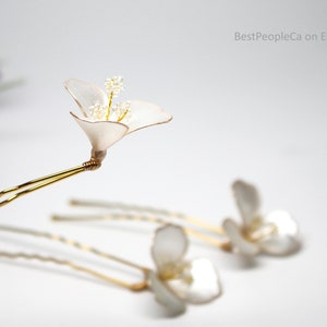 Accessoires pour cheveux de mariage, épingle à cheveux faite à la main, perle scintillante, fleur blanche, fourchette à cheveux de mariée, prix pour 1 épingle. image 6