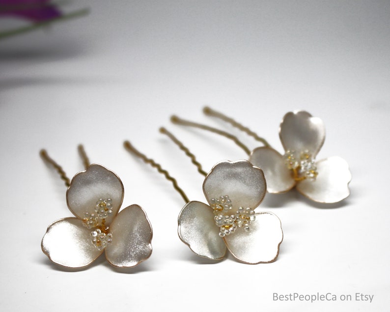 Wedding Hair Accessories Handmade Hair Pin Shimmering Pearl White Flower, Bridal Hair Fork Price for 1 pin. image 8