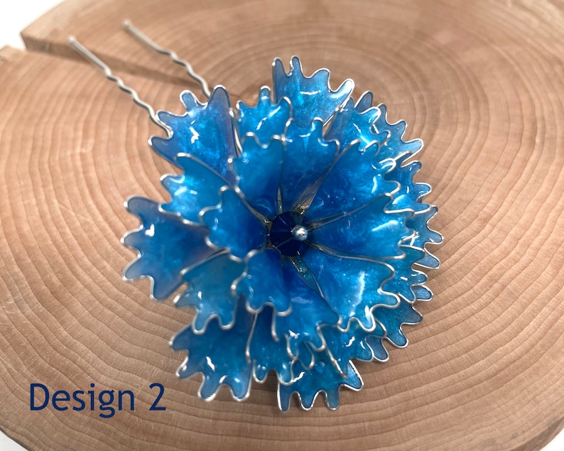 Blue Cornflower Handmade Hairpin: Rustic Chic Floral Accessory, country wedding, something blue, unique gift for her, price for one hairpin Design 2