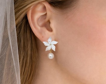 Sampaguita Set Bridal Earrings & Bracelet Pearl Jasmine Flower Wedding Jewelry