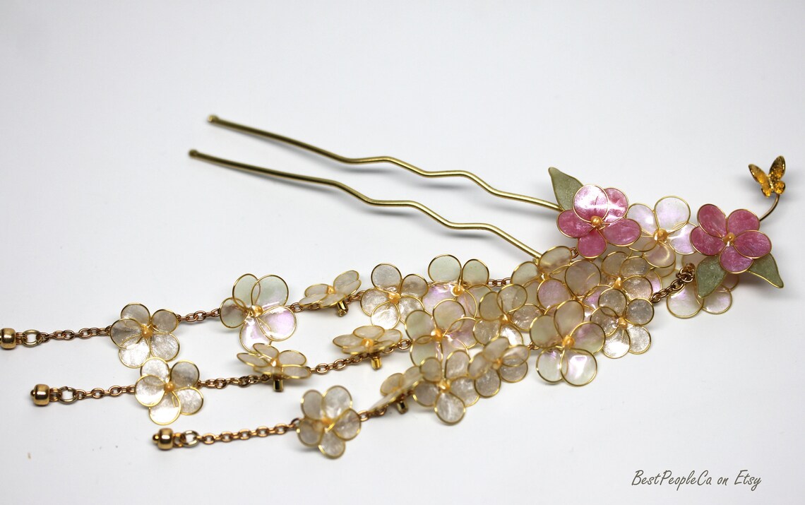 Sakura Resin Japanese Tsumami Kanzashi Hair Pin Stick Gold Etsy