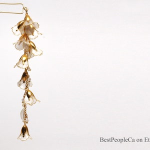 Hairpin Hair Stick Dangle Resin Japanese Tsumami Kanzashi Gold Wire Wrapped Pearl Flowers Gold accents Crystals