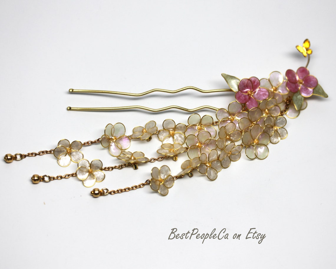 Sakura Resin Japanese Tsumami Kanzashi Hair Pin Stick Gold Etsy