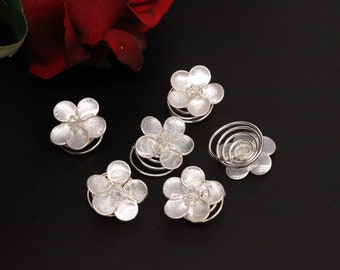 Set of 3 Handmade Hair spiral swirls twists White Pearl color Forget-me-not flowers, Bridesmaid Gifts, Bride Jewelry price for 3 hairpins.