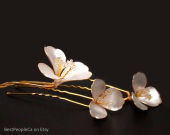 Wedding Hair Accessories Handmade Hair Pin Shimmering Pearl White Flower, Bridal Hair Fork Price for 1 pin.