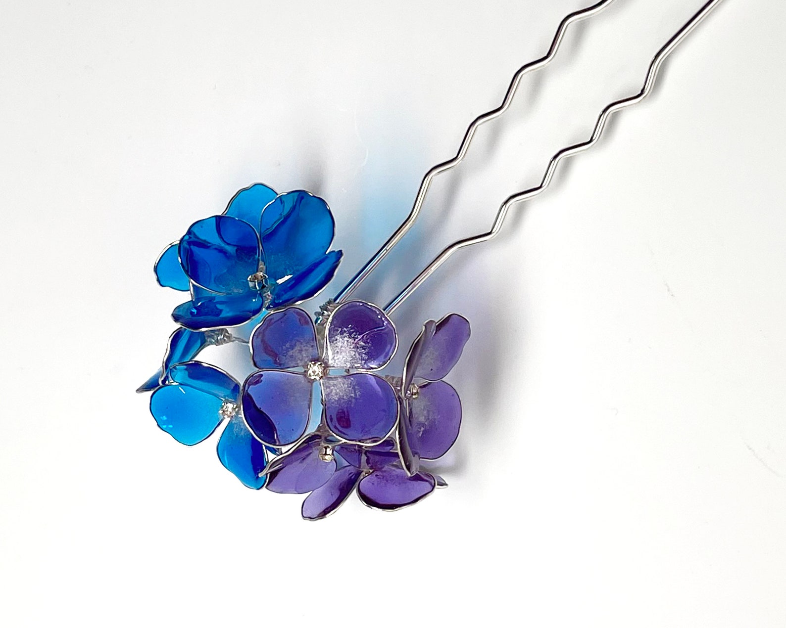 Hydrangea Purple Blue Flowers Hair Pin