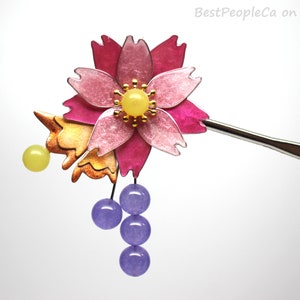 Ornamental Hair Stick Hairpin Anime Handmade Purple Kanzashi