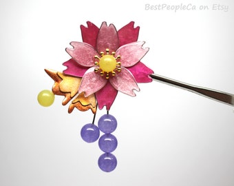 Ornamental Hair Stick Hairpin Anime Handmade Purple Kanzashi