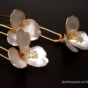 Wedding Hair Accessories Handmade Hair Pin Shimmering Pearl White Flower, Bridal Hair Fork Price for 1 pin. image 3