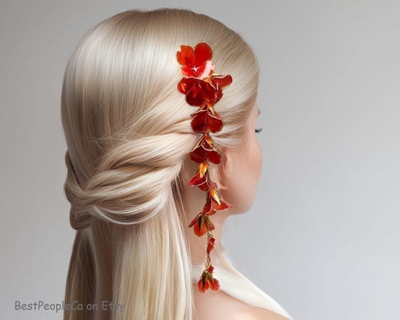 DHgate.com:Retro Red Flower Kanzashi Hairpin Headdress