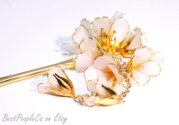 Handmade Kanzashi Hairpin & Earrings Set: Iridescent Resin  display picture 2